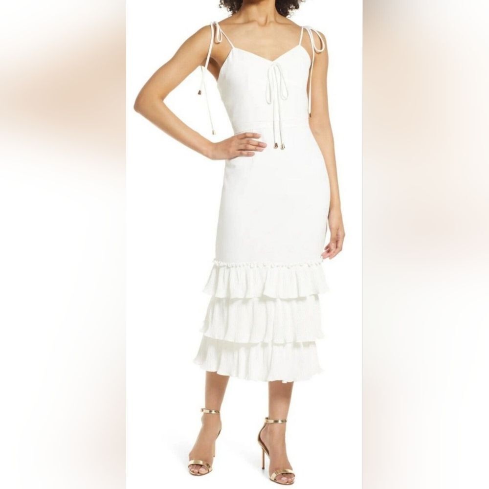 Elle Zeitoune Dress White Alexandria Ruffle Sheath Dress Nwt Size Medium